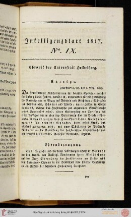Intelligenzblatt Nro. IX