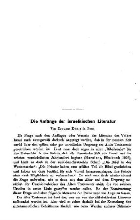Die Anfänge der israelitischen Literatur