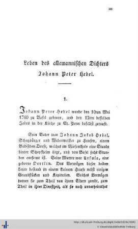 Leben des allemannischen Dichters Johann Peter Hebel