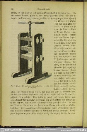Fig. 9. Hölzerne Stockpresse mit eiserner Spindel von Gebr. Heim in Offenbach