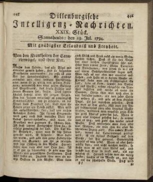 XXIX. Stück. Sonnabends: den 19. Jul. 1794.