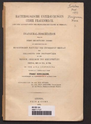 Bacteriologische Untersuchungen ueber Frauenmilch