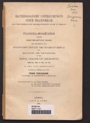 Bacteriologische Untersuchungen ueber Frauenmilch