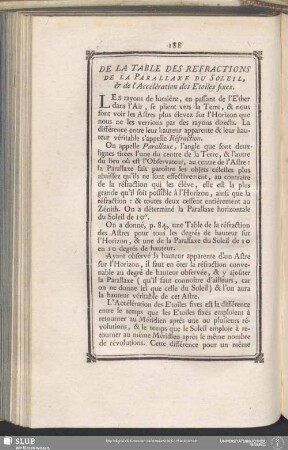 De La Table Des Réfractions De La Parallaxe Du Soleil, & de l'Accélération des Étoiles fixes