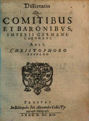 Dissertatio De Comitibus Et Baronibus Imperii Germanico-Romani