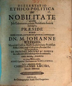 Diss. ethico-polit. de nobilitate