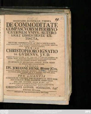 Dissertatio Inavgvralis Jvridica De Commoditate Compascvorvm Per Revocationem Vnivs, Altero Licet Dissentiente Extincta