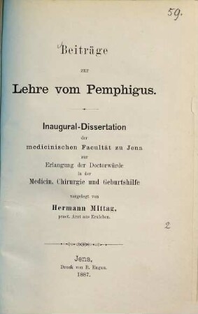Beiträge zur Lehre vom Pemphigus : Inaug. Diss.