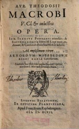 Aur. Theodosii Macrobi ... opera