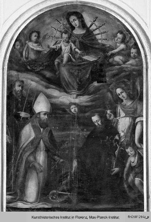 Madonna der sieben Schwerter mit den Heiligen: Petrus Igneo und Benitius - Madonna delle sette spade con i santi Pietro, Igneo e Filippo Benizzi