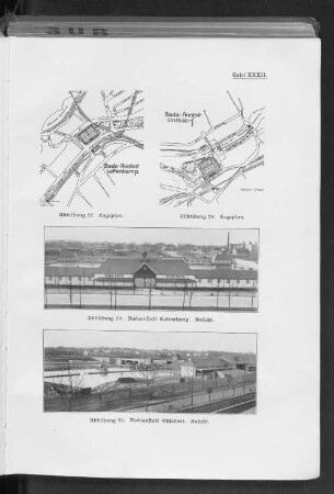 Abbildung 27. Lageplan. / Abbildung 28. Lageplan. / Abbildung 29. Badeanstalt Lattenkamp. Ansicht. / Abbildung 30. Badeanstalt Ohlsdorf. Ansicht.