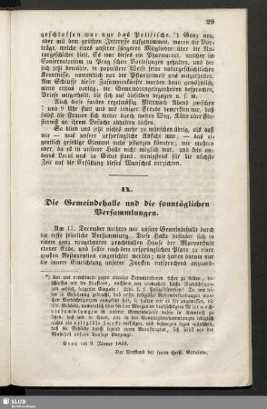IX. Die Gemeindehalle und die sonntäglichen Versammlungen