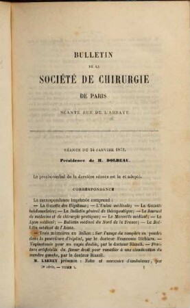 Bulletin de la Société de Chirurgie de Paris : pendant l'année ... 1. 1872