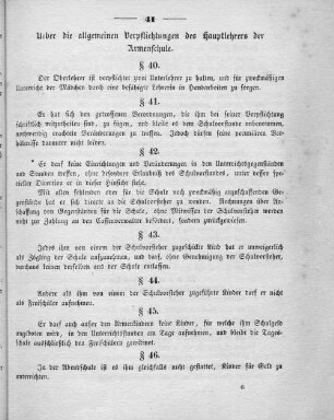 Ueber die allgemeinen Verpflichtungen des Hauptlehrers der Armenschule.