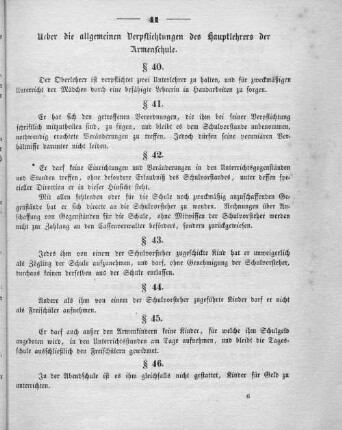 Ueber die allgemeinen Verpflichtungen des Hauptlehrers der Armenschule.