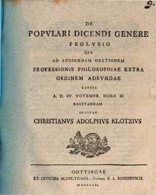 De populari dicendi genere prolusio