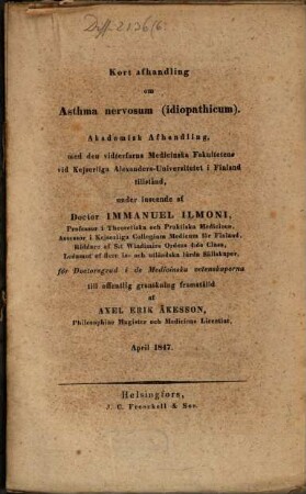Kort afhandling am Asthma nervosum (idiopathicum)