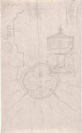 Gärtner, Friedrich von; München; St. Ludwig (Ludwigskirche) - Taufbecken (Ansicht, Grundriss, Schnitt, Detail)