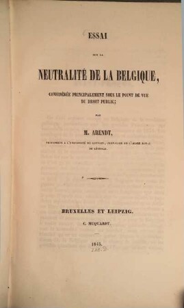 Essai sur la neutralité de la Belgique