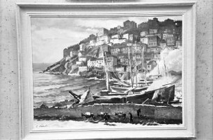 Sofia: Gemälde von Boris Denev, Cavalla [Kavala, Griechenland?], Hafen