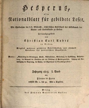 Hesperus : encyclopädische Zeitschrift für gebildete Leser. 1815, 1815