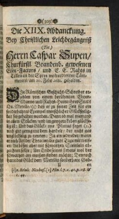 Die XIIX. Abdanckung. Bey Christlichen Leichbegängniß Herrn Caspar Supen ... gehalten.