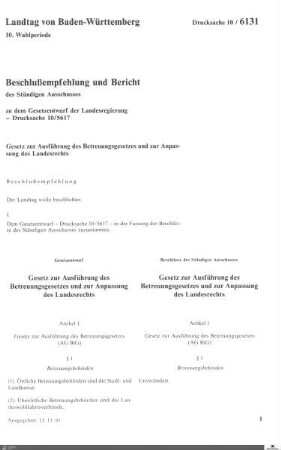 Ausführungsgesetz Betreuungsgesetz