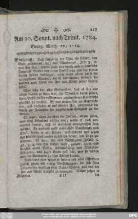 Am 20. Sonnt. nach Trinit. 1784. Evang. Matth. 22, 1 - 14.