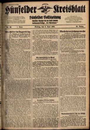 Erste Ausgabe vom Freitag, den 08. Juni 1934.
