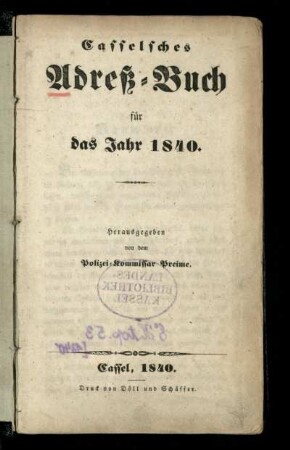1840: Casselsches Adreß-Buch : fuer das Jahr 1840