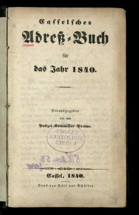 1840: Casselsches Adreß-Buch : fuer das Jahr 1840