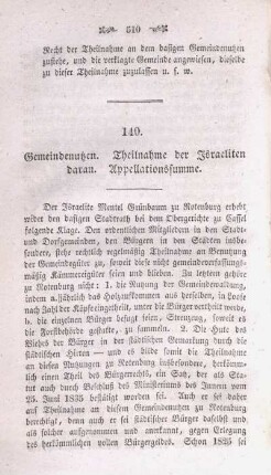 140. Gemeindenutzen. Theilnahme der Israeliten daran. Appellationssumme.