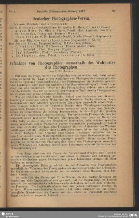 Aufnahme von Photographien ausserhalb des Wohnortes des Photographen