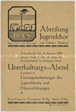 Programm zu einem Unterhaltungsabend mit dem Jugendchor Heidenau