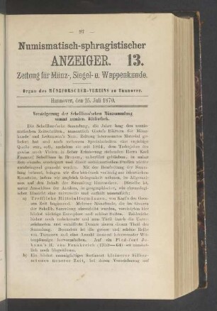 Numismatisch-sphragistischer Anzeiger. 13. 15. Juli 1870