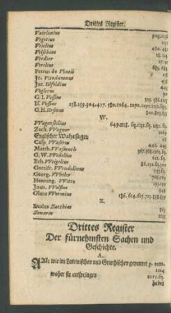 Drittes Register Der fürnehmsten Sachen und Geschichte.