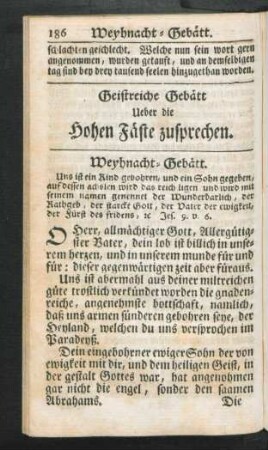 Geistreiche Gebätt Ueber die Hohen Fäste zusprechen