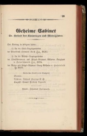 Geheime Kabinet Sr. Hoheit des Kurprinzen und Mitregenten.