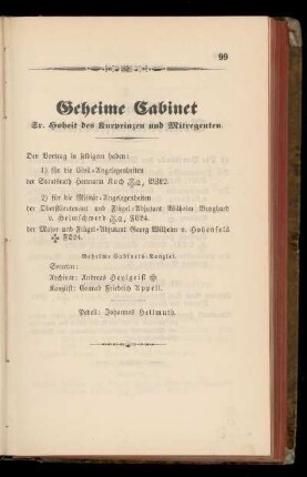 Geheime Kabinet Sr. Hoheit des Kurprinzen und Mitregenten.