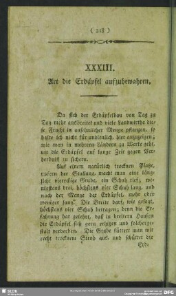 XXXIII. Art die Erdäpfel aufzubewahren