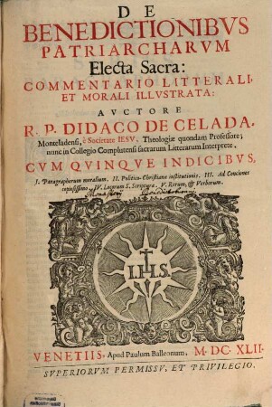 De Benedictionibus Partriarcharum Electa sacra