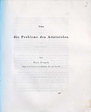 Ueber die Probleme des Aristoteles