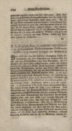 Opuscula iuris canonici, compendium Boehmerianum illustrantia.