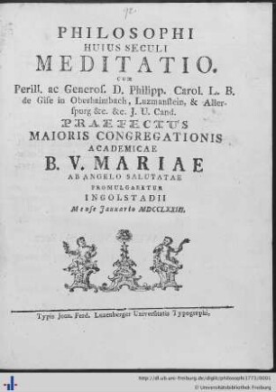 Philosophi Huius Seculi Meditatio