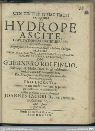 De hydrope ascite disputationem inauguralem
