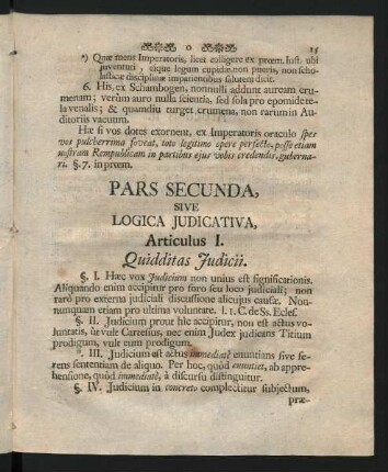 Pars Secunda, Sive Logica Judicativa