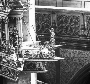 Halle (Saale), Marktkirche St. Marien, Schalldeckel der Kanzel; Heinrich Heidenreuther; Hans Stelwagen