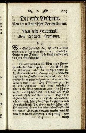 Der erste Abschnitt. Von der militairischen Gerichtsbarkeit.