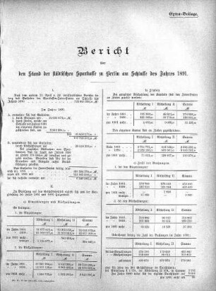 1891: Bericht über den Stand der städtischen Sparkasse zu Berlin am Schlusse des Jahres ...