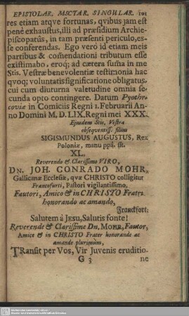 XL. Reverendo & Clarissimo Viro, Dn. Joh. Conrado Mohr … : [Dabam raptim Argentorati d. XXVI. Mart. Ao. Christou. M.DC.XXXIX.; Tuus totus Joh. Conrad Dannhauer, D: Prof. & Ecclesiast.]